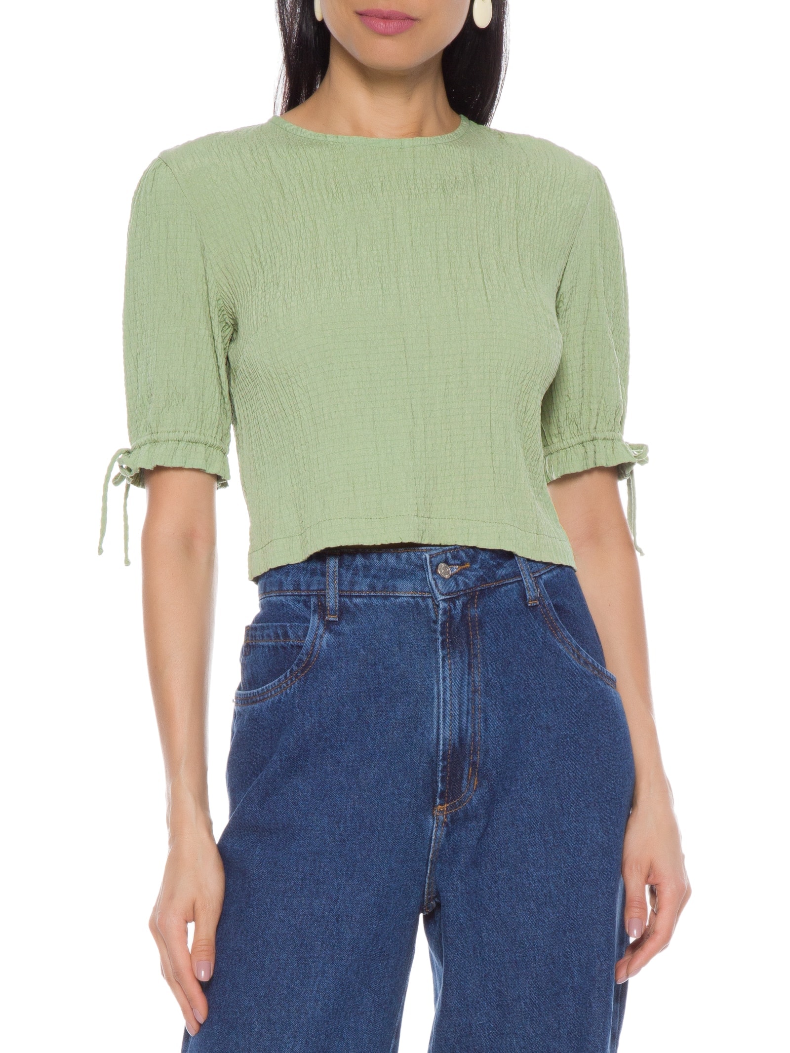 Blusa Feminina Detalhe Manga Babadinho Verde Basiq