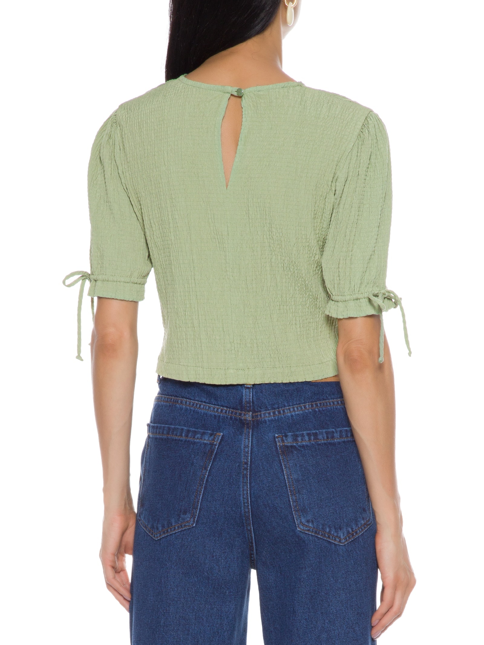 Blusa Feminina Detalhe Manga Babadinho Verde Basiq