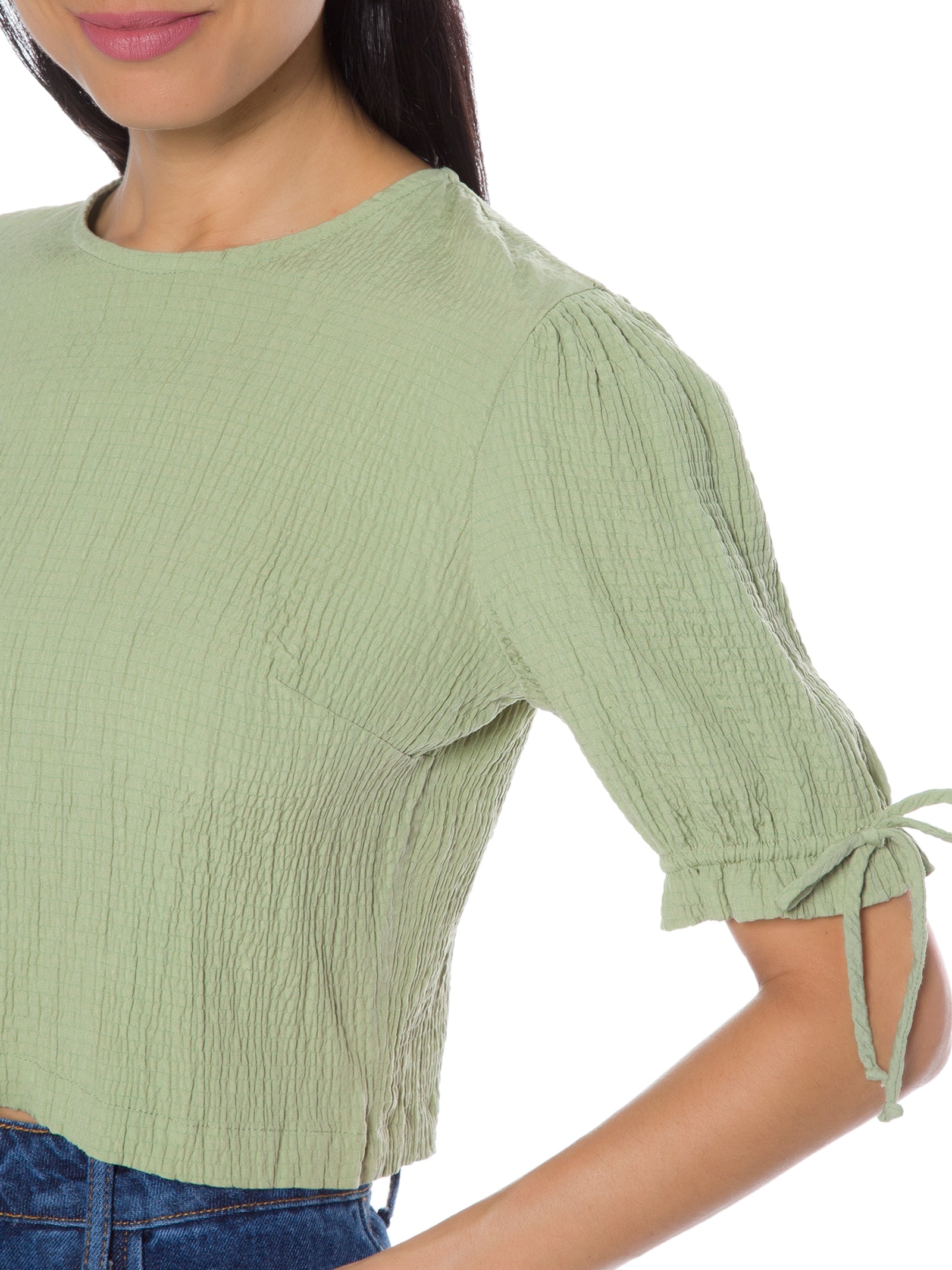 Blusa Feminina Detalhe Manga Babadinho Verde Basiq
