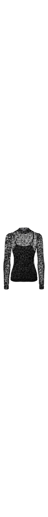 Blusa Feminina Devore Onça Gola Alta - Preto