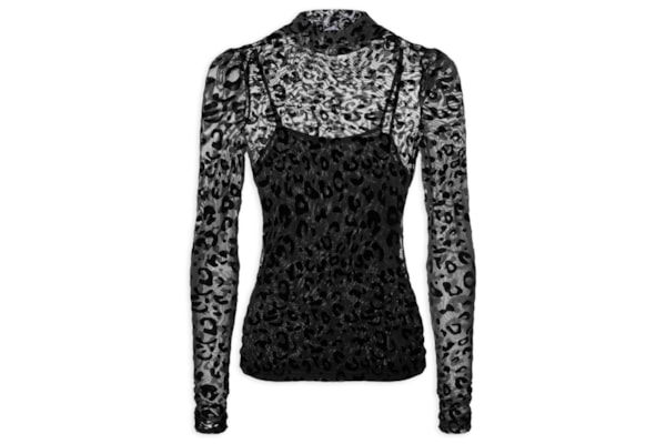 Blusa Feminina Devore Onça Gola Alta - Preto