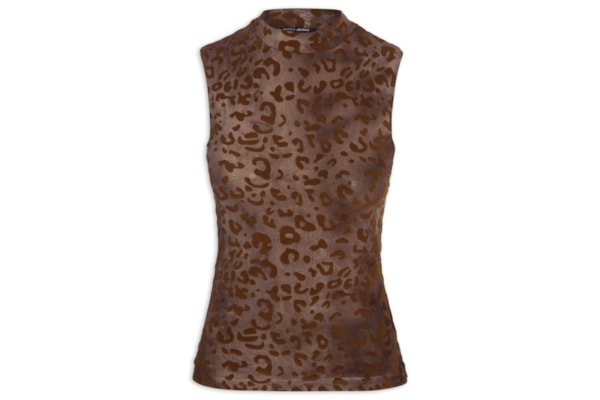 Blusa Feminina Devorê Onça Sem Manga - Marrom