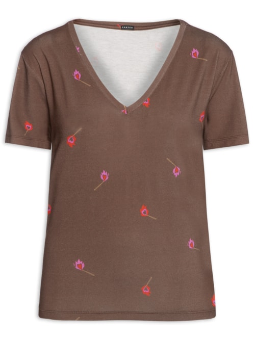 Blusa Feminina Digital Estampa Fósforos – Marrom