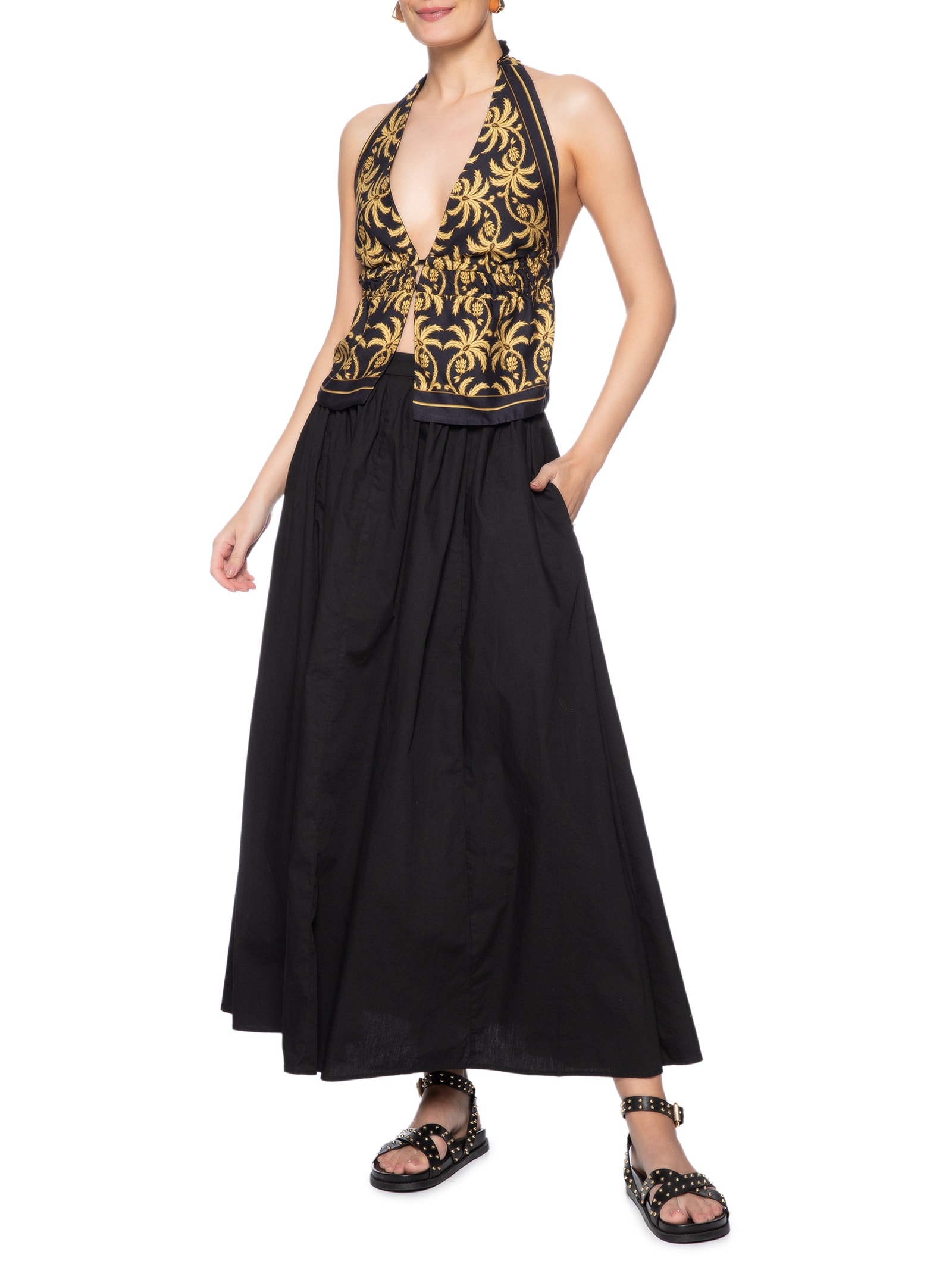  Blusa Feminina Double Lenço Trancoso Preto Farm