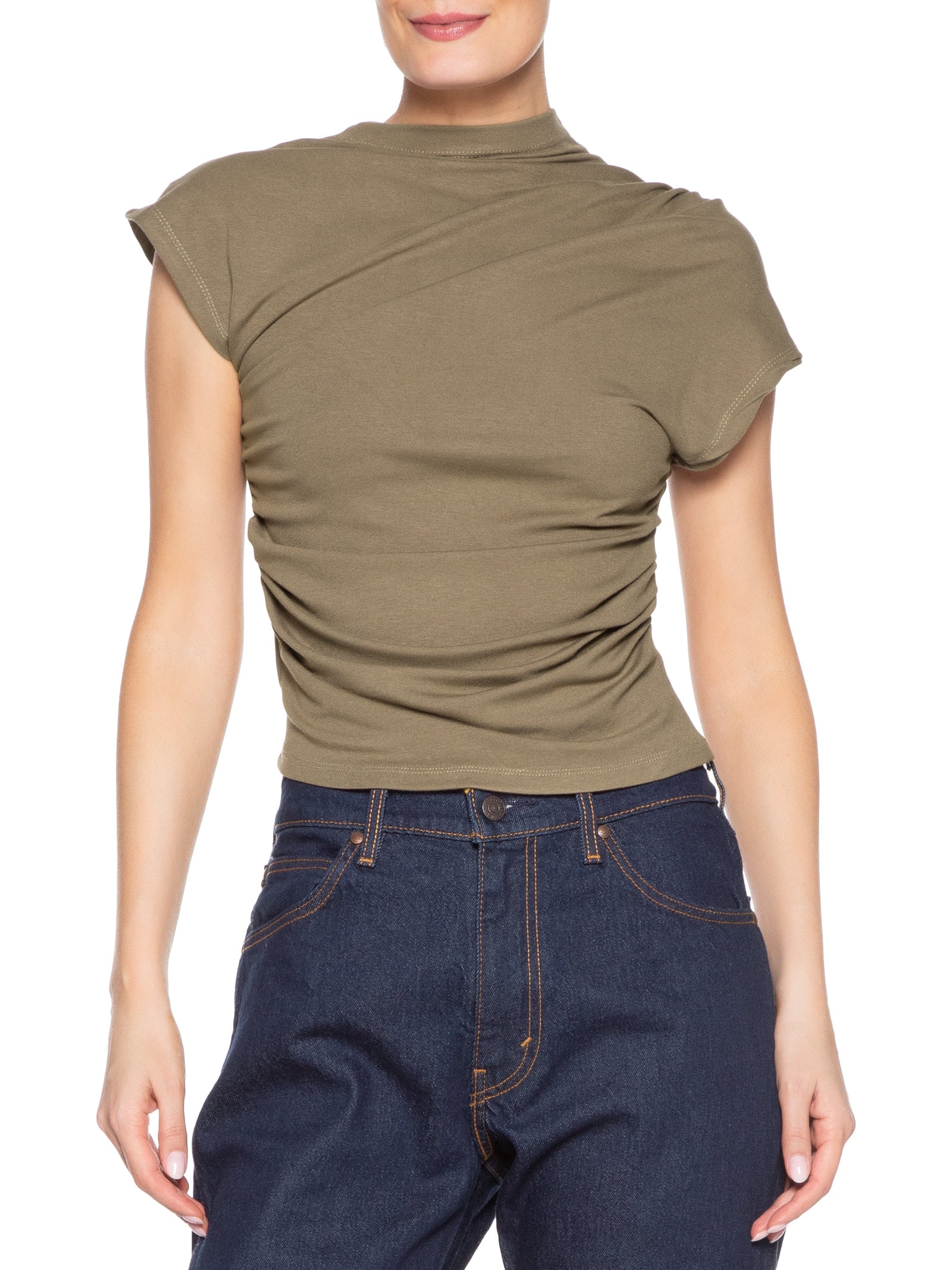 Blusa Feminina Drapeada Assimétrica Bege Basiq