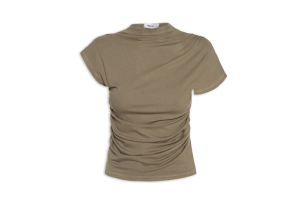 Blusa Feminina Drapeada Assimétrica - Bege