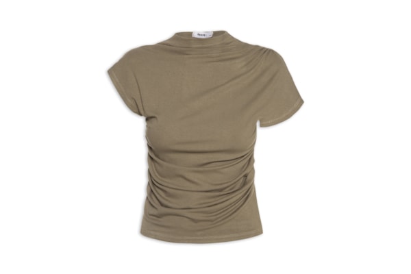 Blusa Feminina Drapeada Assimétrica - Bege