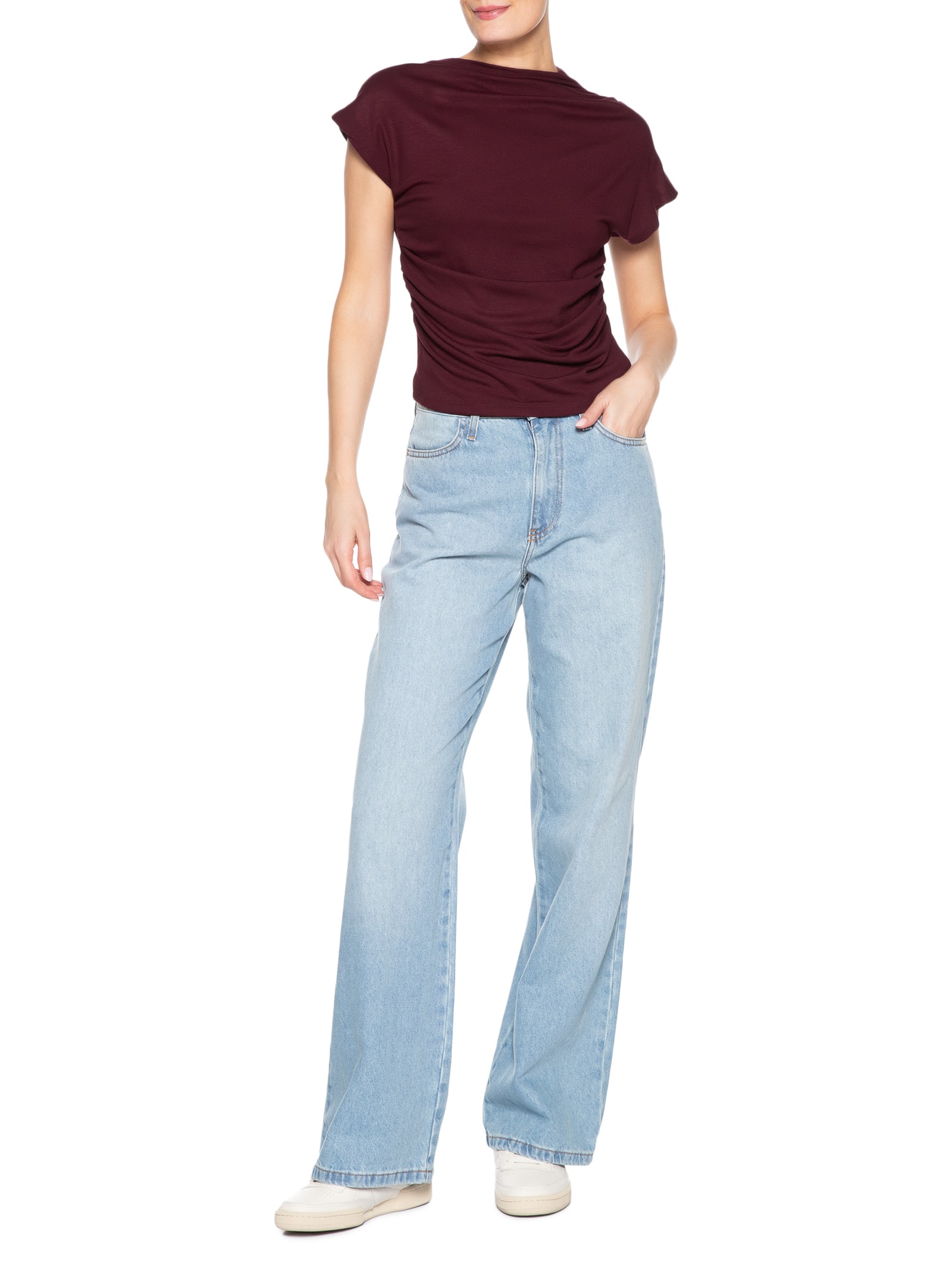 Blusa Feminina Drapeada Assimétrica Vermelho Basiq