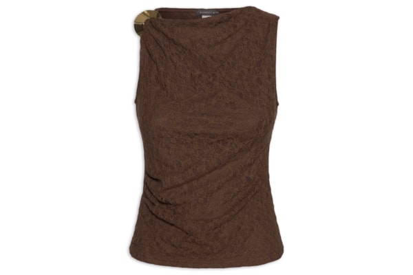 Blusa Feminina Drapeada Em Renda - Marrom