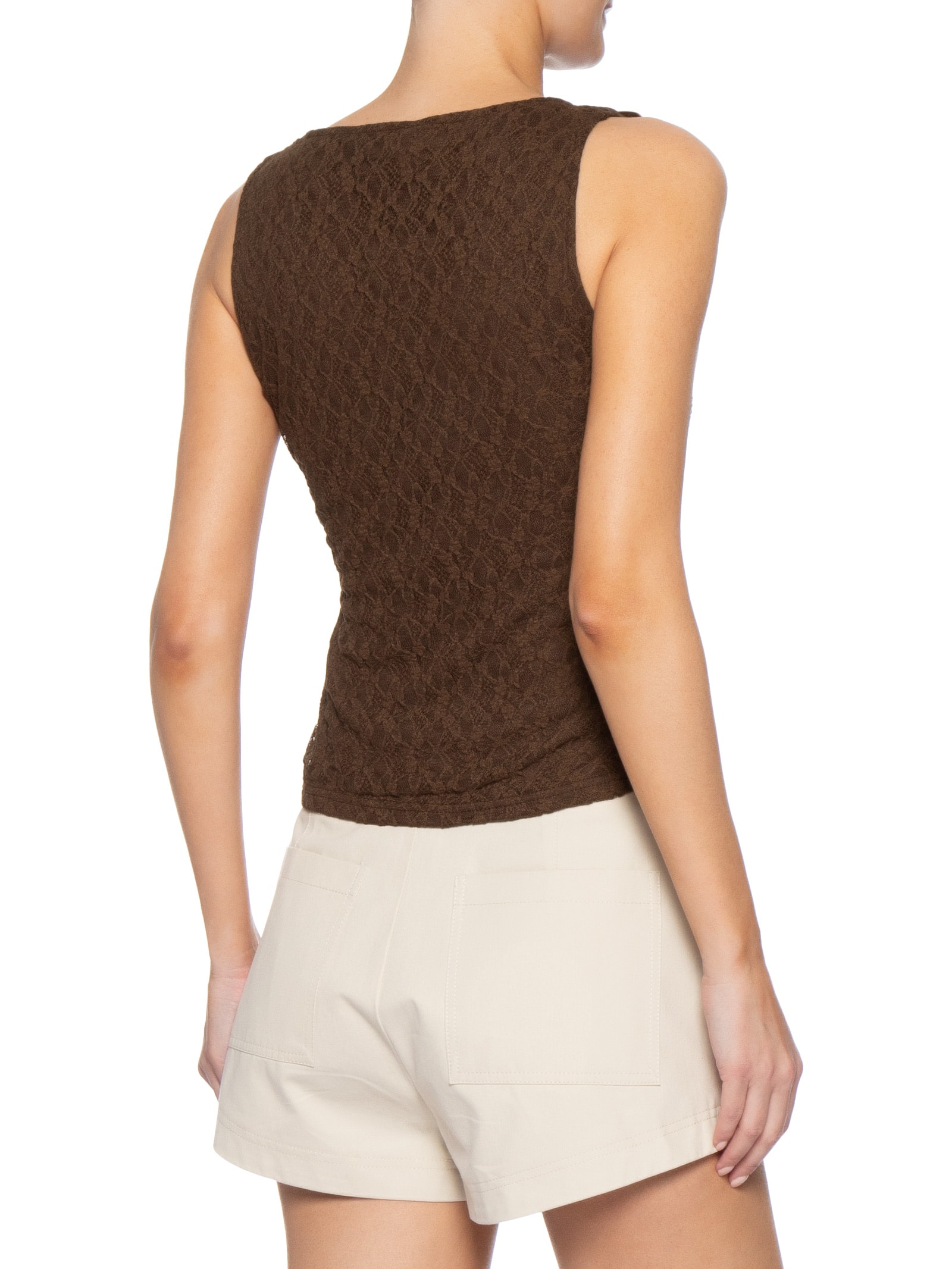 Blusa Feminina Drapeada Em Renda Marrom Market 33