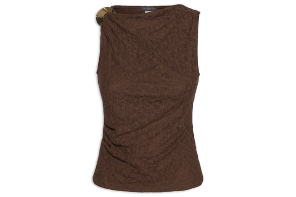 Blusa Feminina Drapeada Em Renda - Marrom