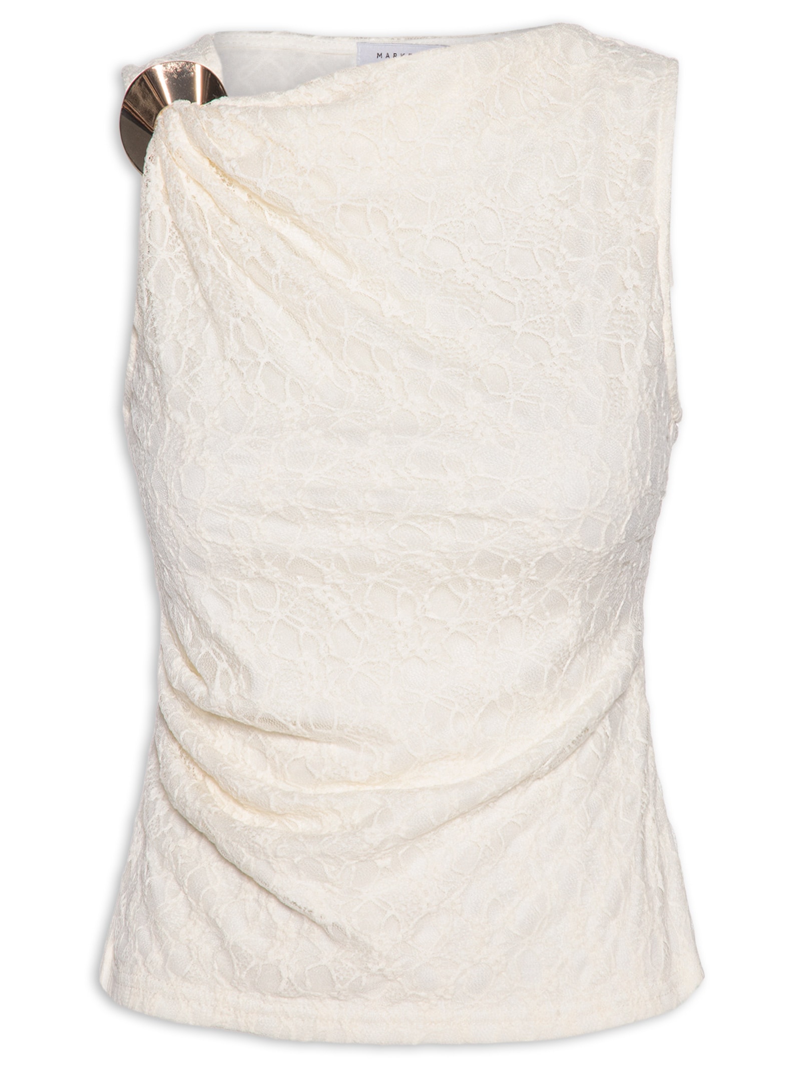 Blusa Feminina Drapeada Em Renda Off White Market 33