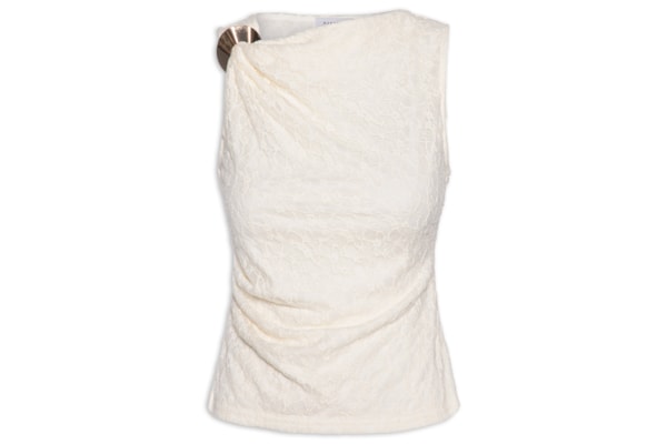 Blusa Feminina Drapeada Em Renda - Off White