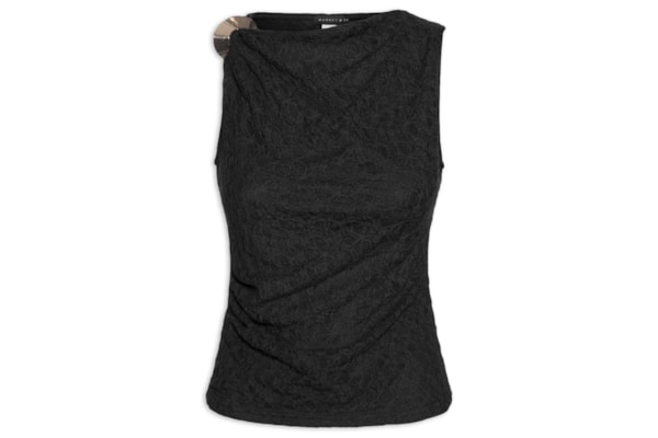 Blusa Feminina Drapeada Em Renda - Preto