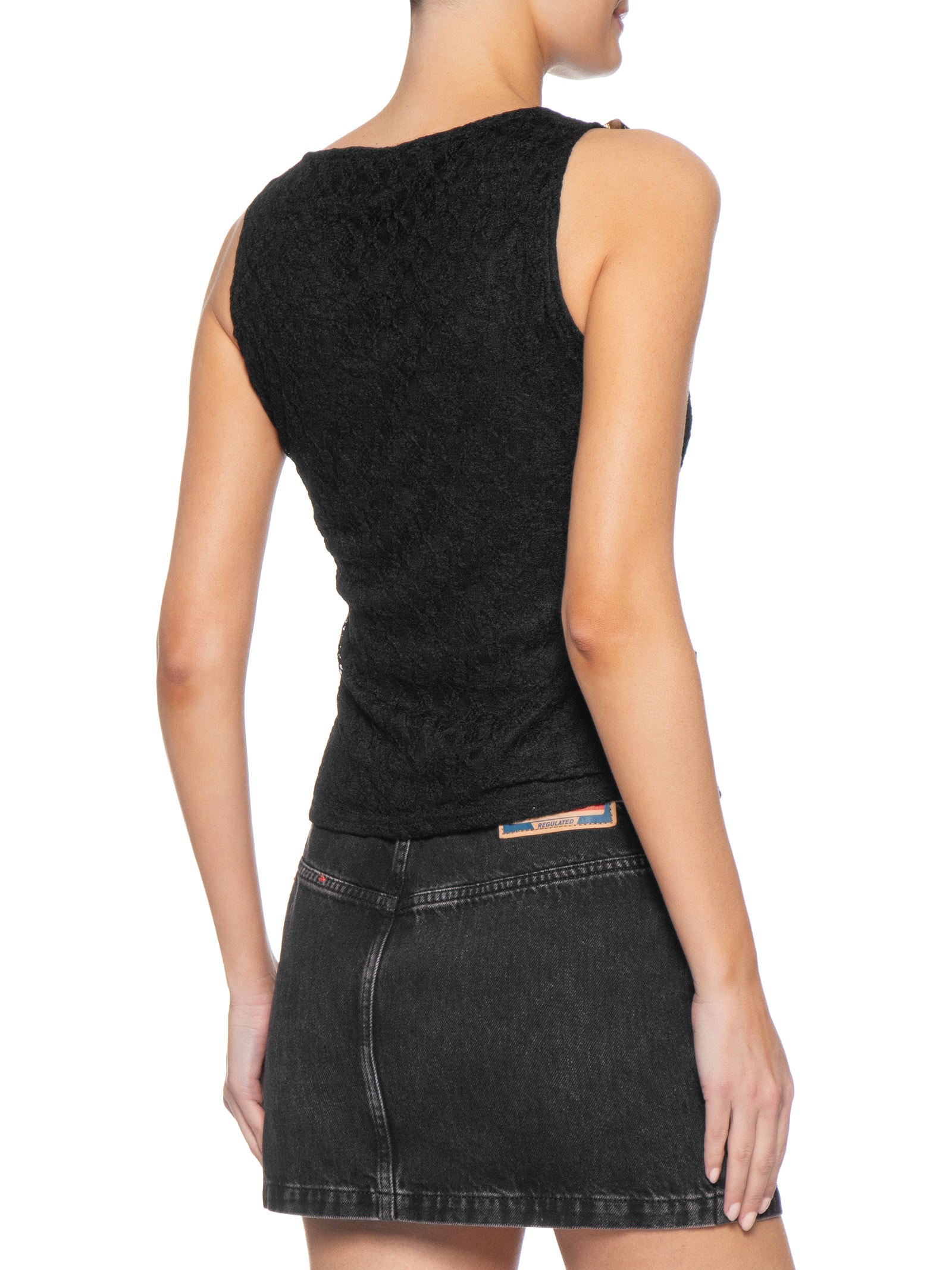 Blusa Feminina Drapeada Em Renda Preto Market 33