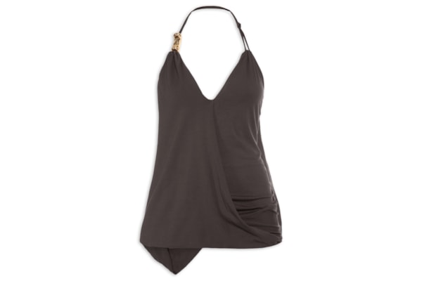 Blusa Feminina Drapeada Frente Única - Marrom