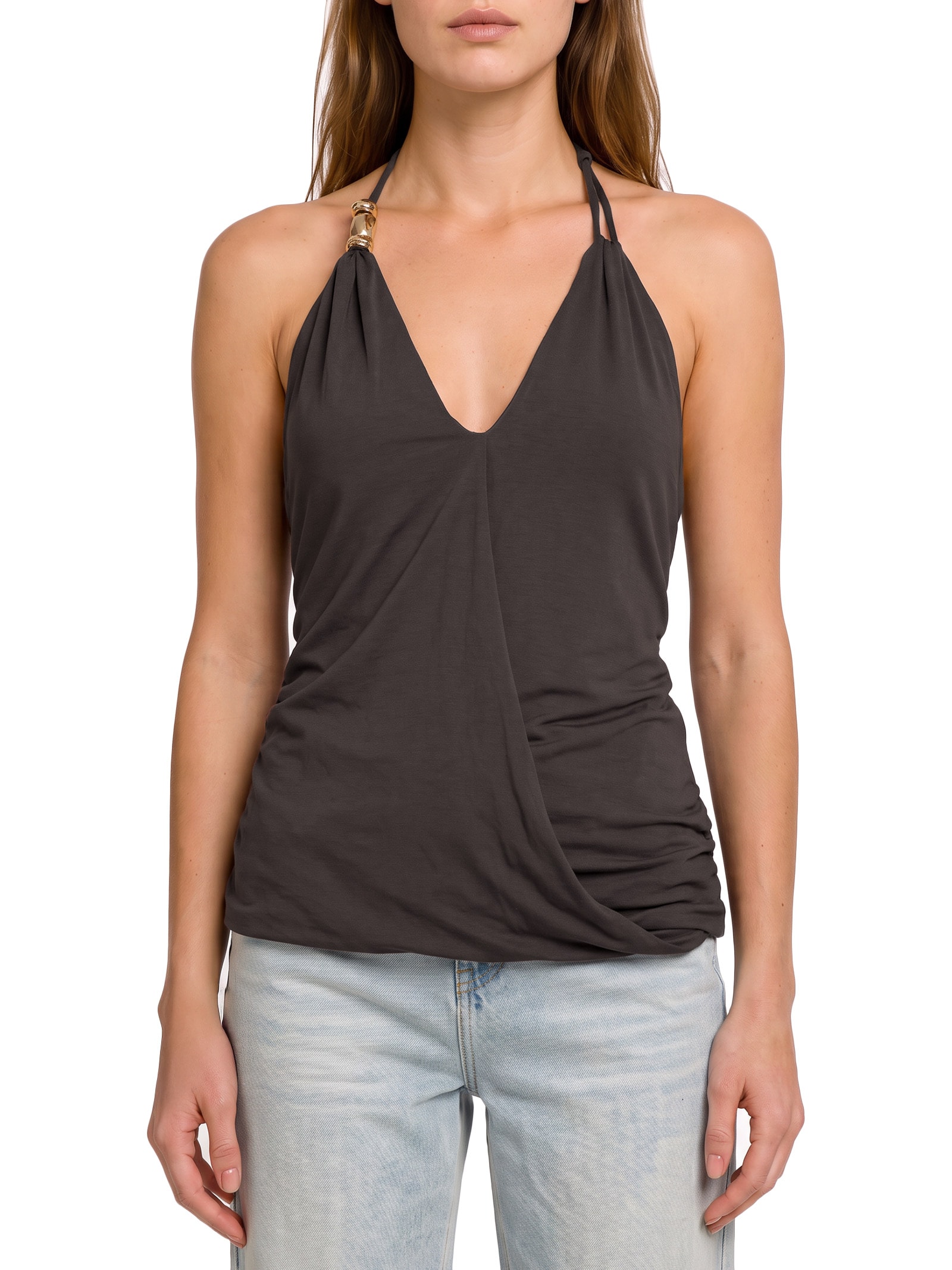 Blusa Feminina Drapeada Frente Única Marrom Lança Perfume