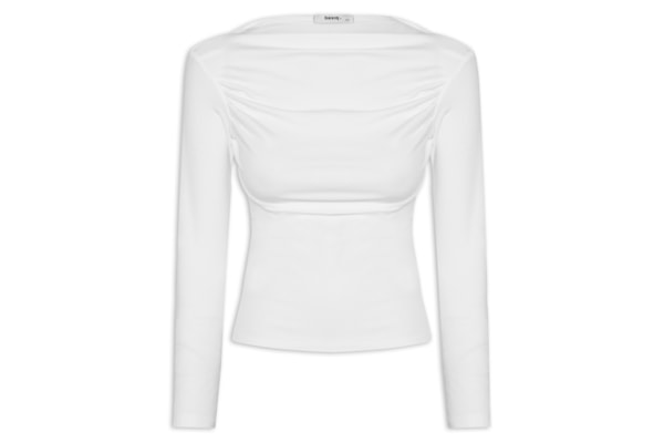Blusa Feminina Drapeada Manga Longa - Branco