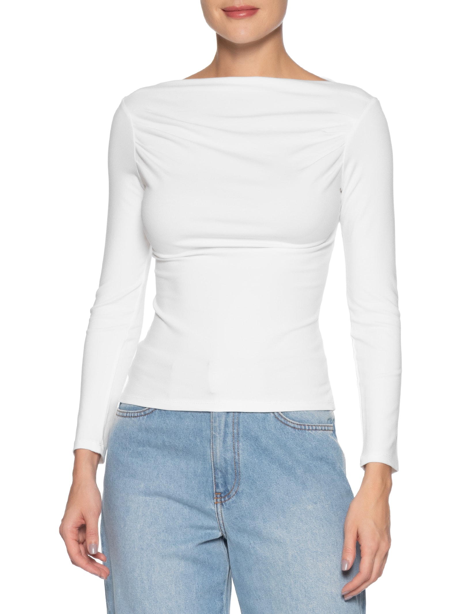 Blusa Feminina Drapeada Manga Longa Branco Basiq