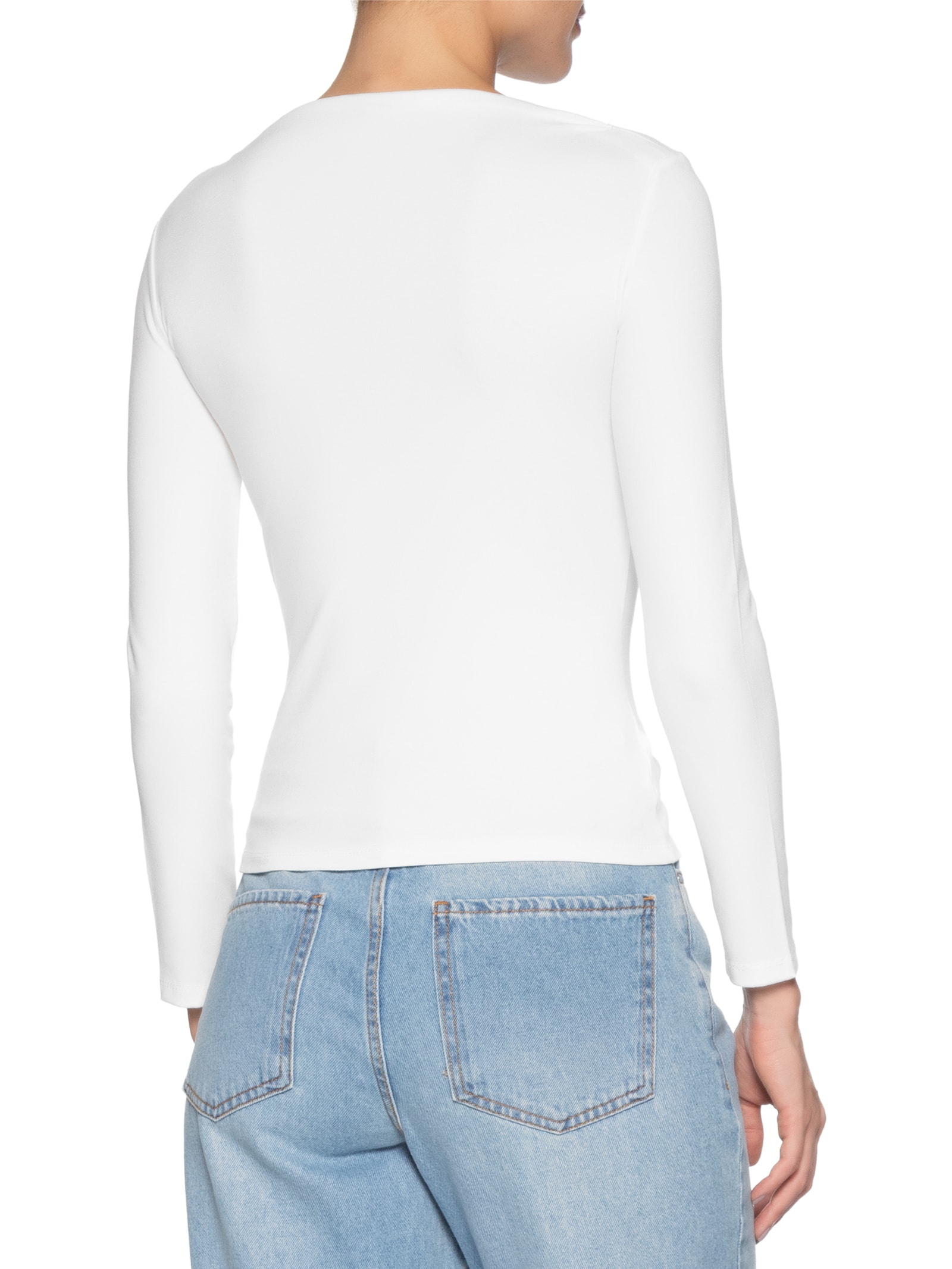 Blusa Feminina Drapeada Manga Longa Branco Basiq