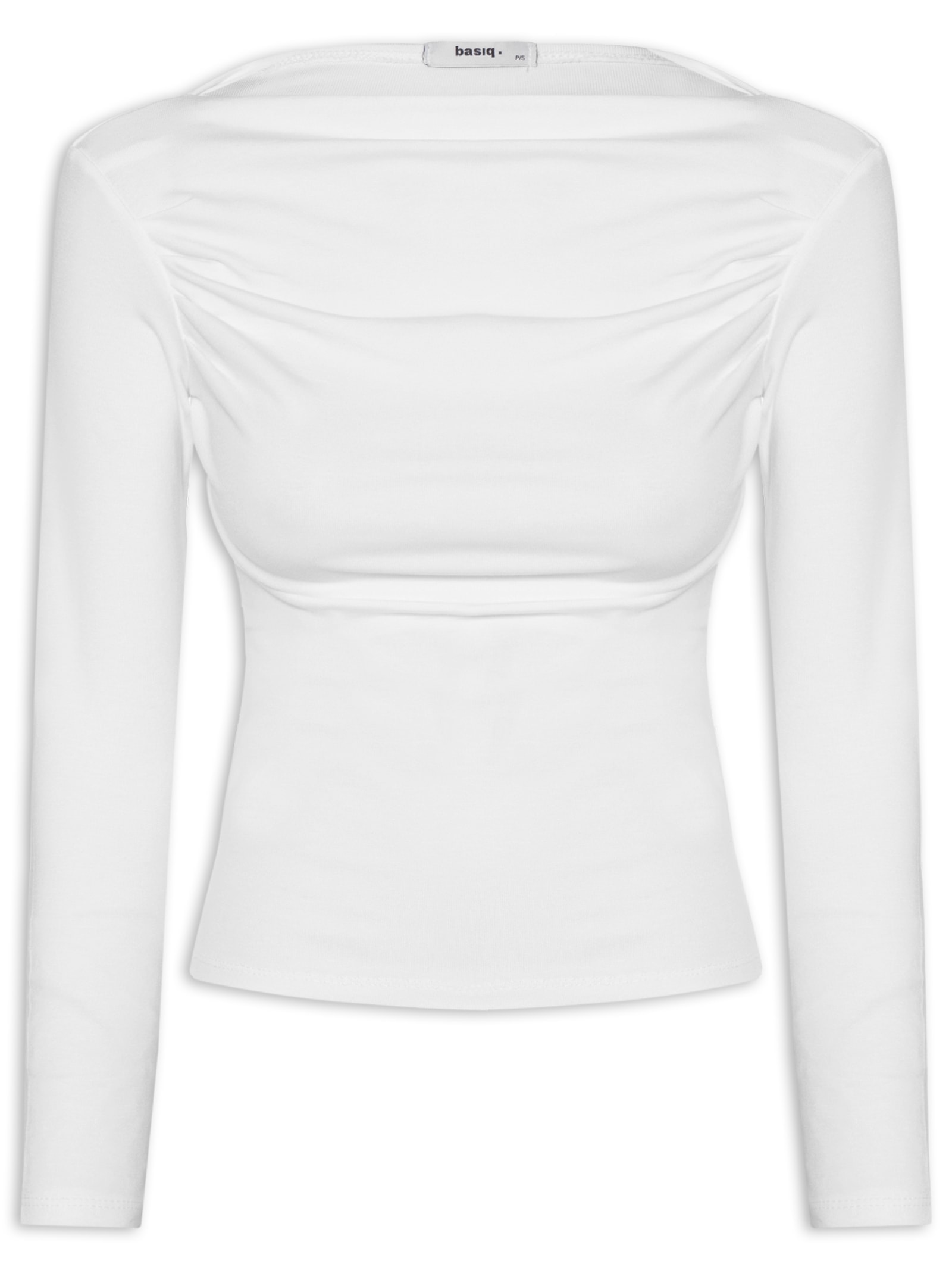 Blusa Feminina Drapeada Manga Longa Branco Basiq