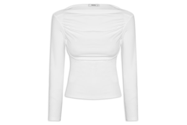 Blusa Feminina Drapeada Manga Longa - Branco