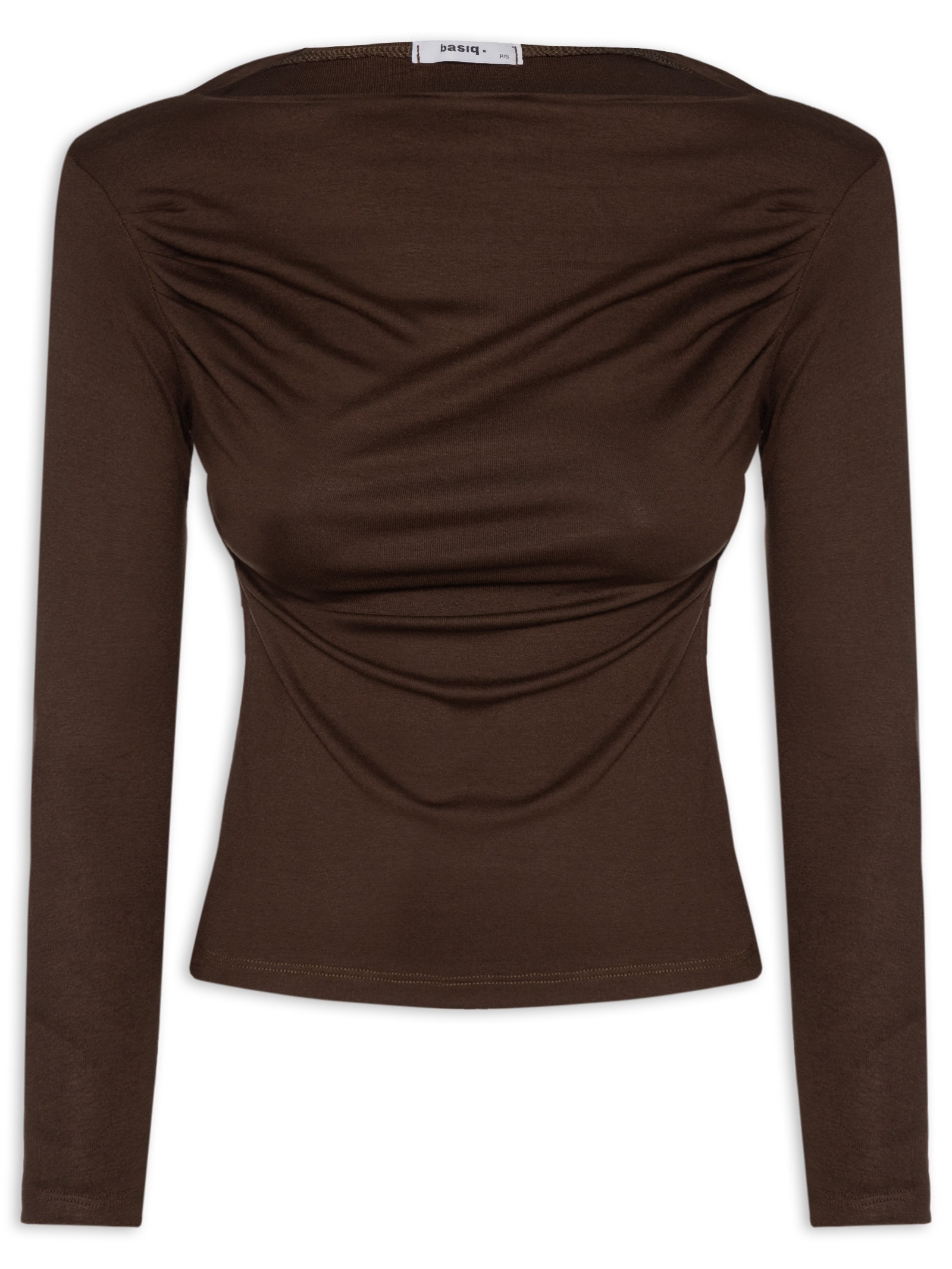 Blusa Feminina Drapeada Manga Longa Marrom Basiq
