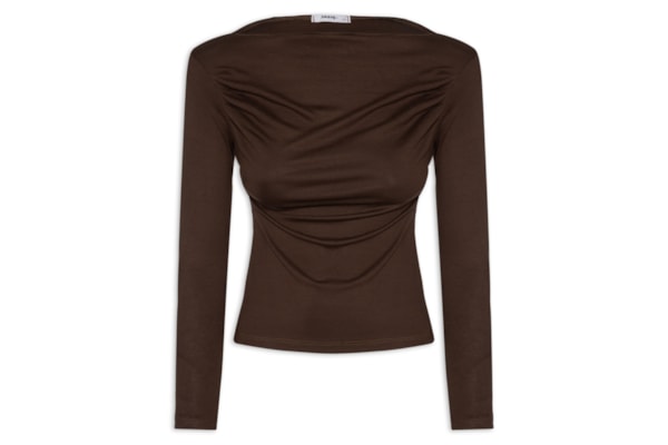 Blusa Feminina Drapeada Manga Longa - Marrom