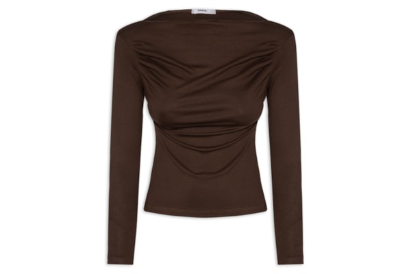 Blusa Feminina Drapeada Manga Longa - Marrom