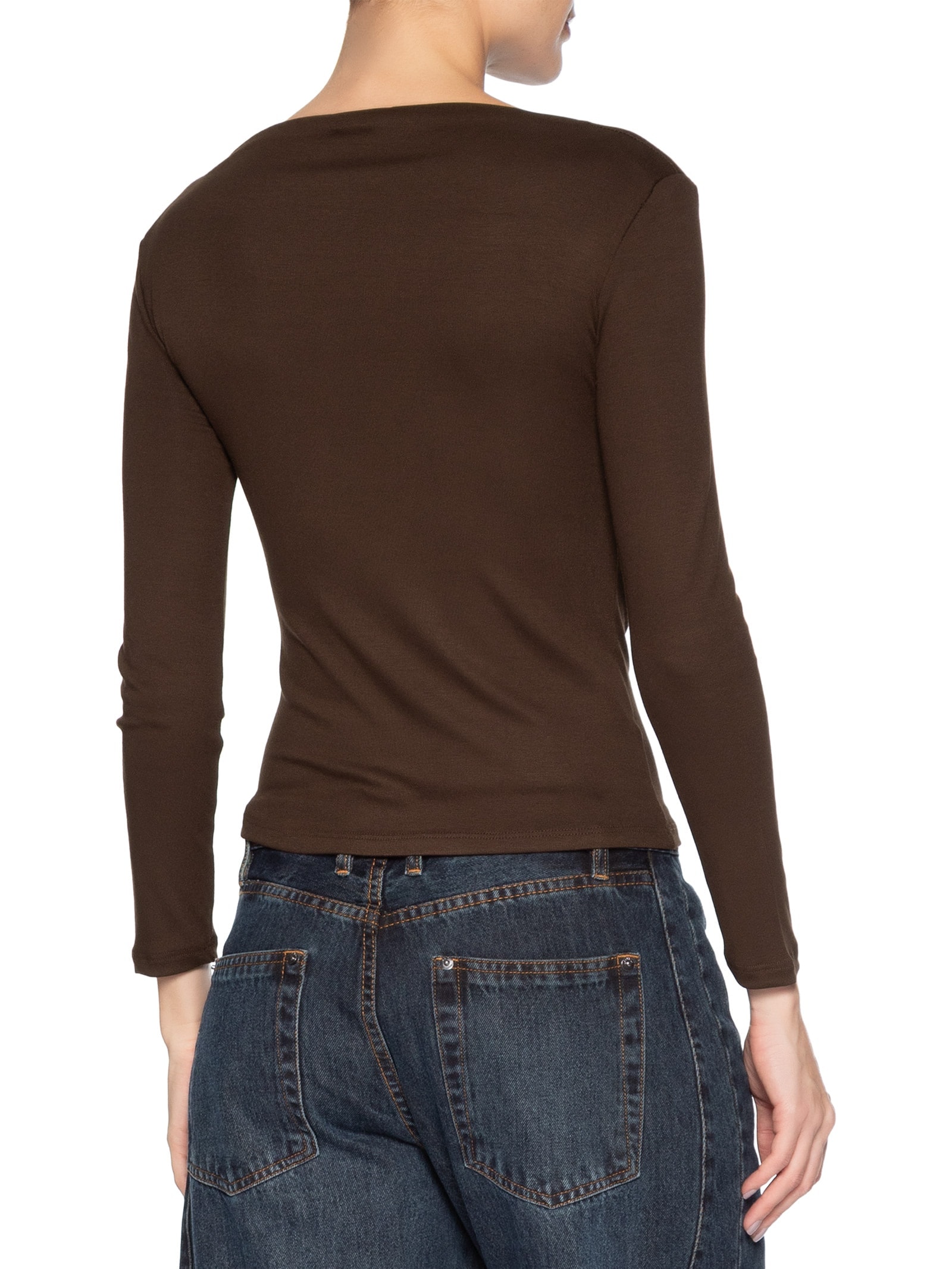 Blusa Feminina Drapeada Manga Longa Marrom Basiq