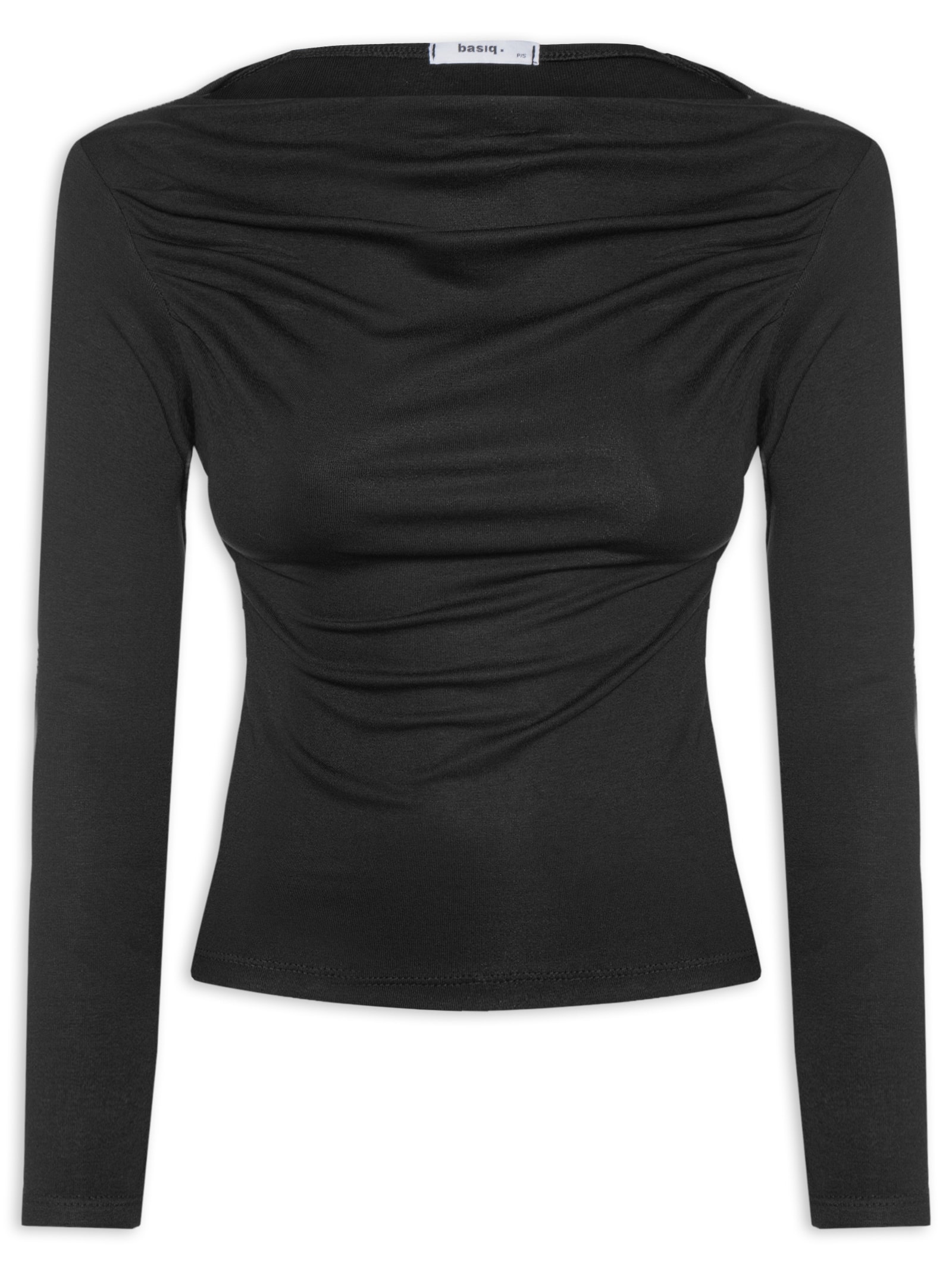 Blusa Feminina Drapeada Manga Longa Preto Basiq