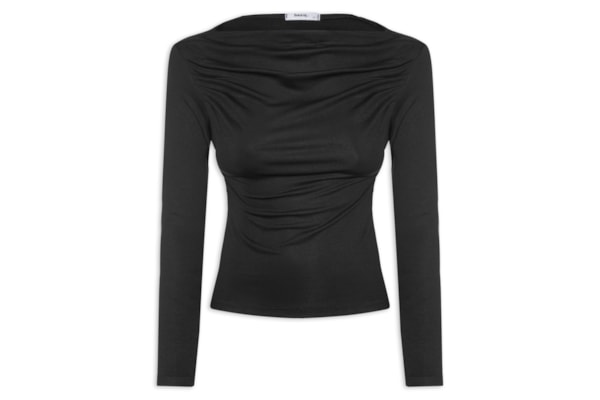 Blusa Feminina Drapeada Manga Longa - Preto