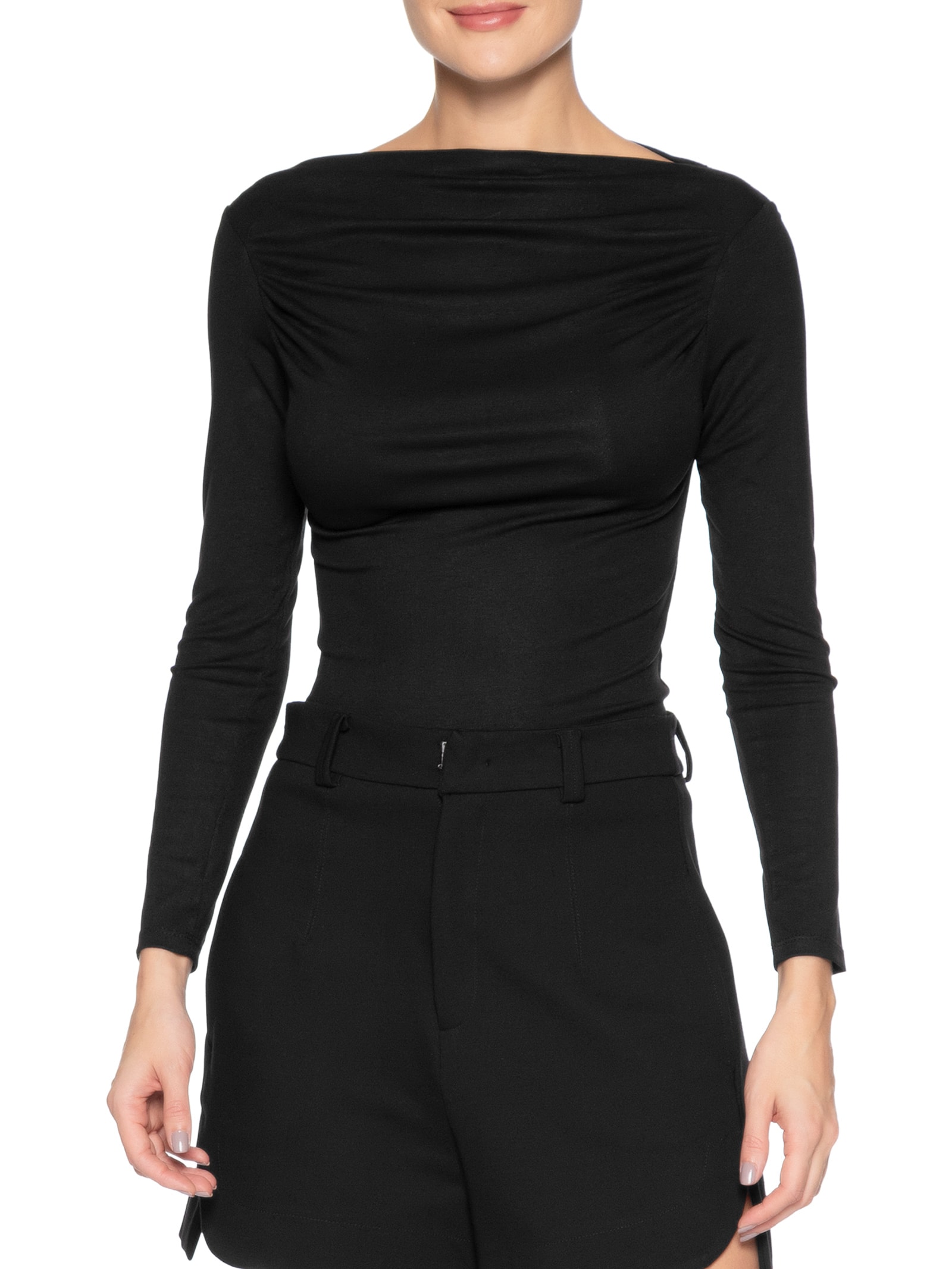 Blusa Feminina Drapeada Manga Longa Preto Basiq