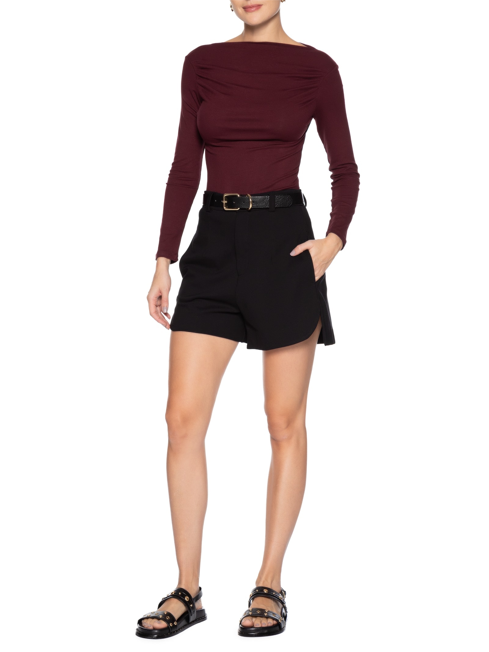 Blusa Feminina Drapeada Manga Longa Vermelho Basiq