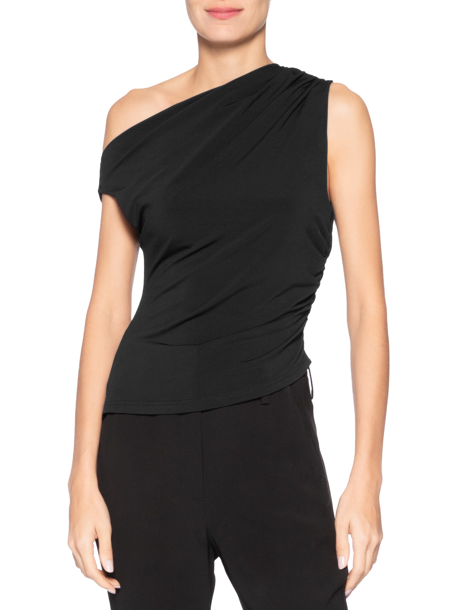 Blusa Feminina Drapeada Ombro Único Preto Basiq