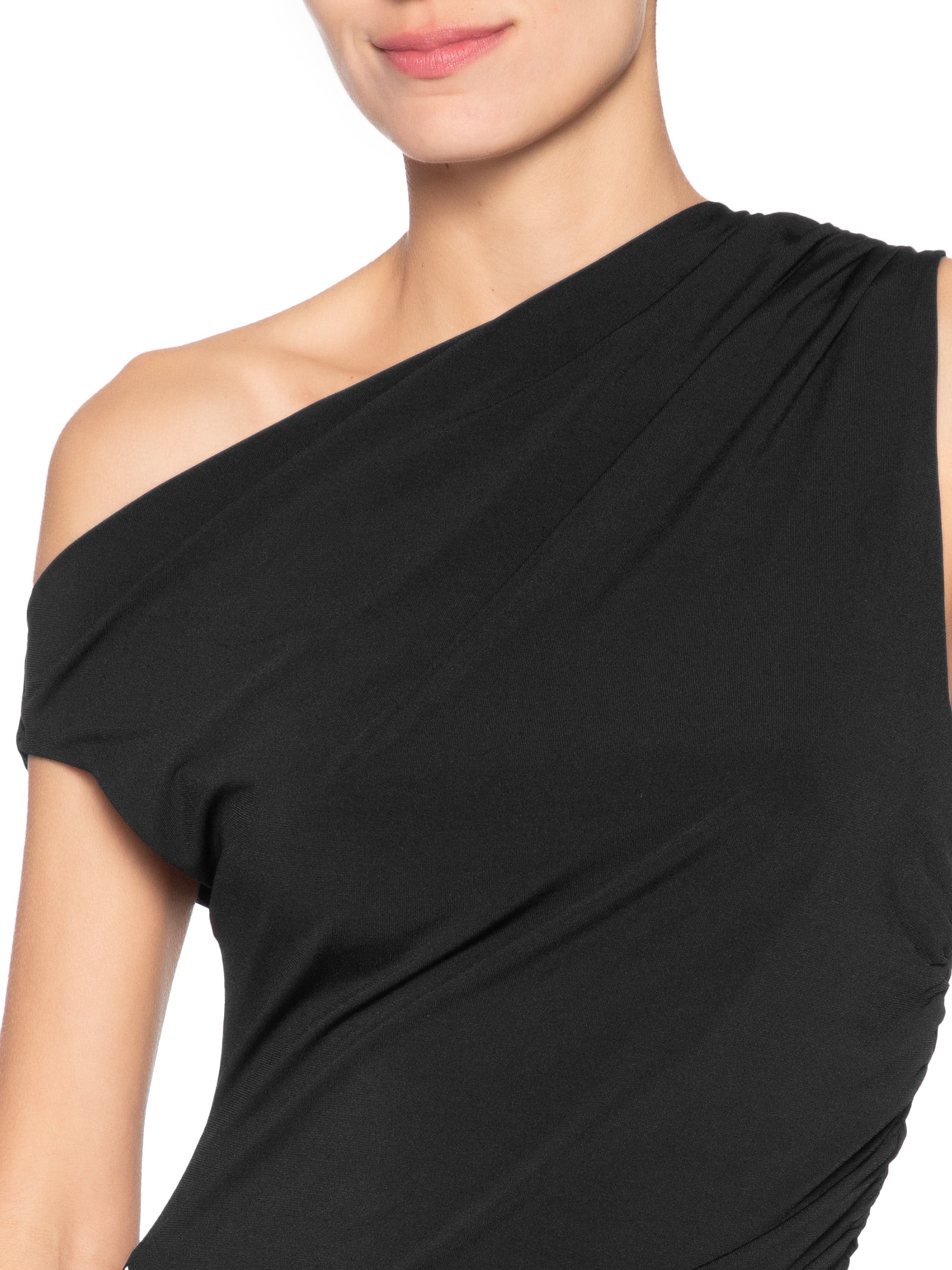 Blusa Feminina Drapeada Ombro Único Preto Basiq