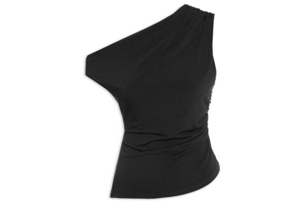 Blusa Feminina Drapeada Ombro Único - Preto