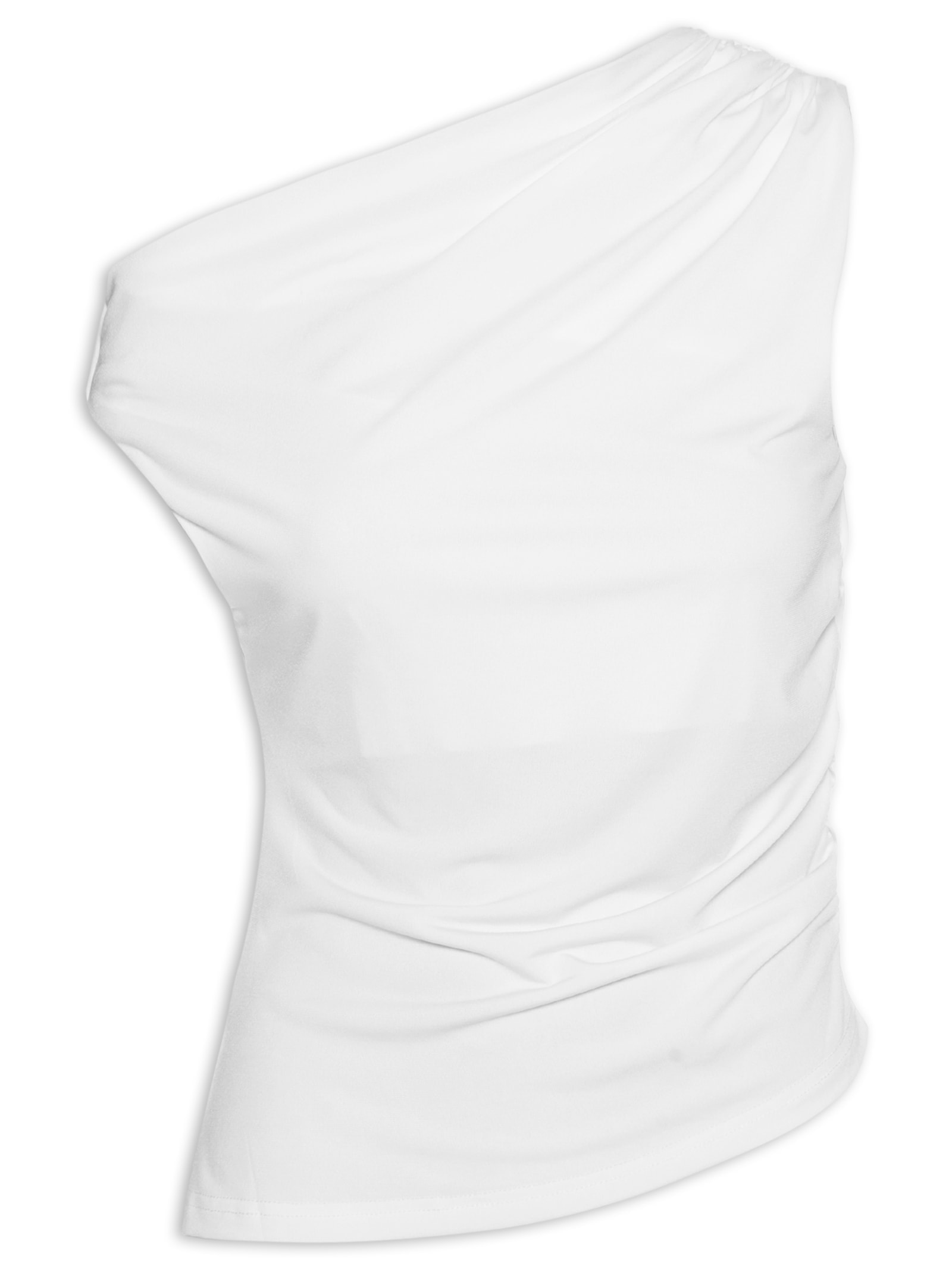 Blusa Feminina Drapeada Ombro Único – Branco Basiq