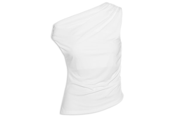 Blusa Feminina Drapeada Ombro Único – Branco