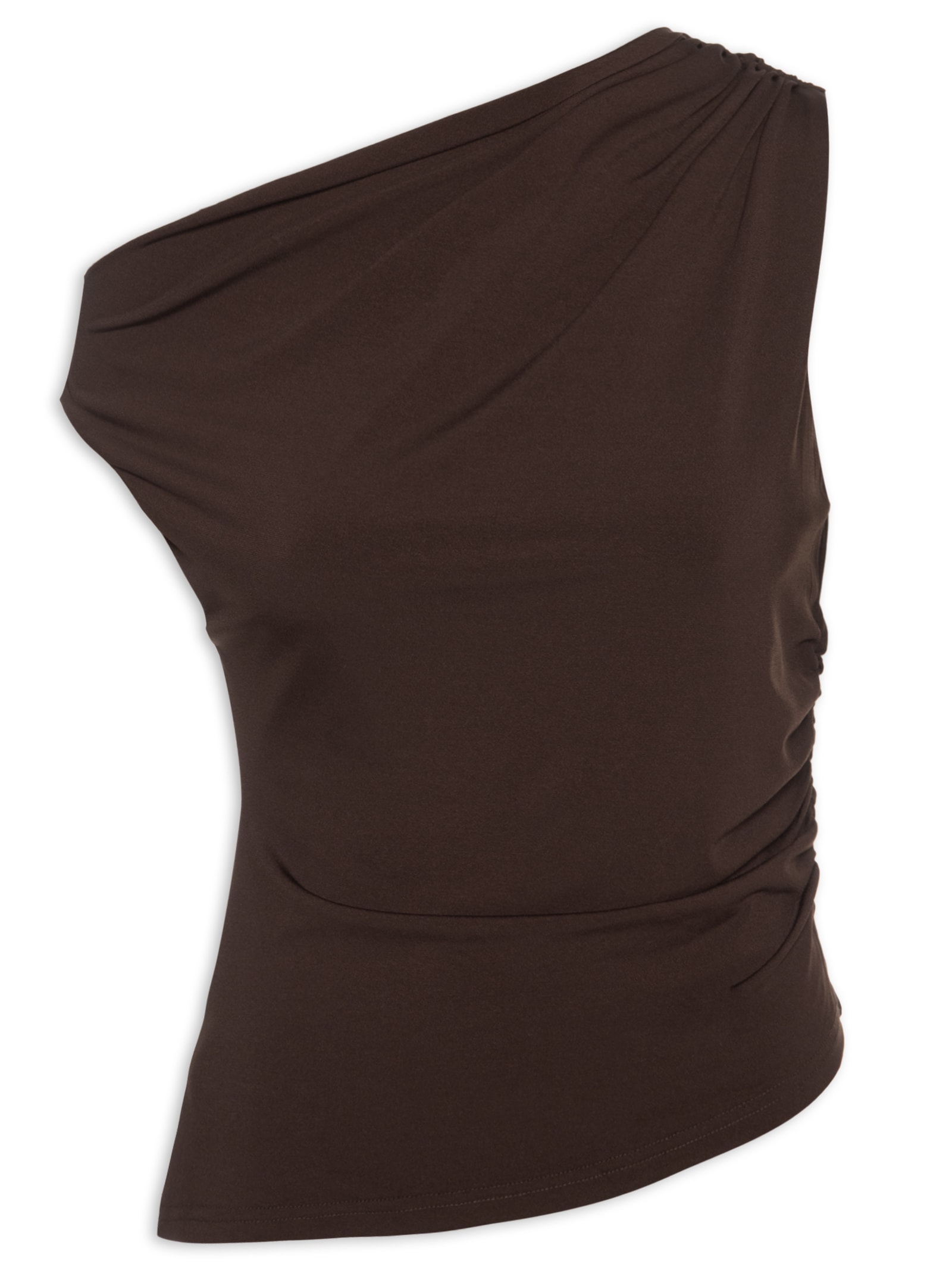 Blusa Feminina Drapeada Ombro Único – Marrom Basiq