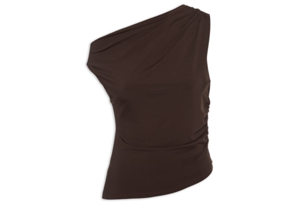 Blusa Feminina Drapeada Ombro Único – Marrom