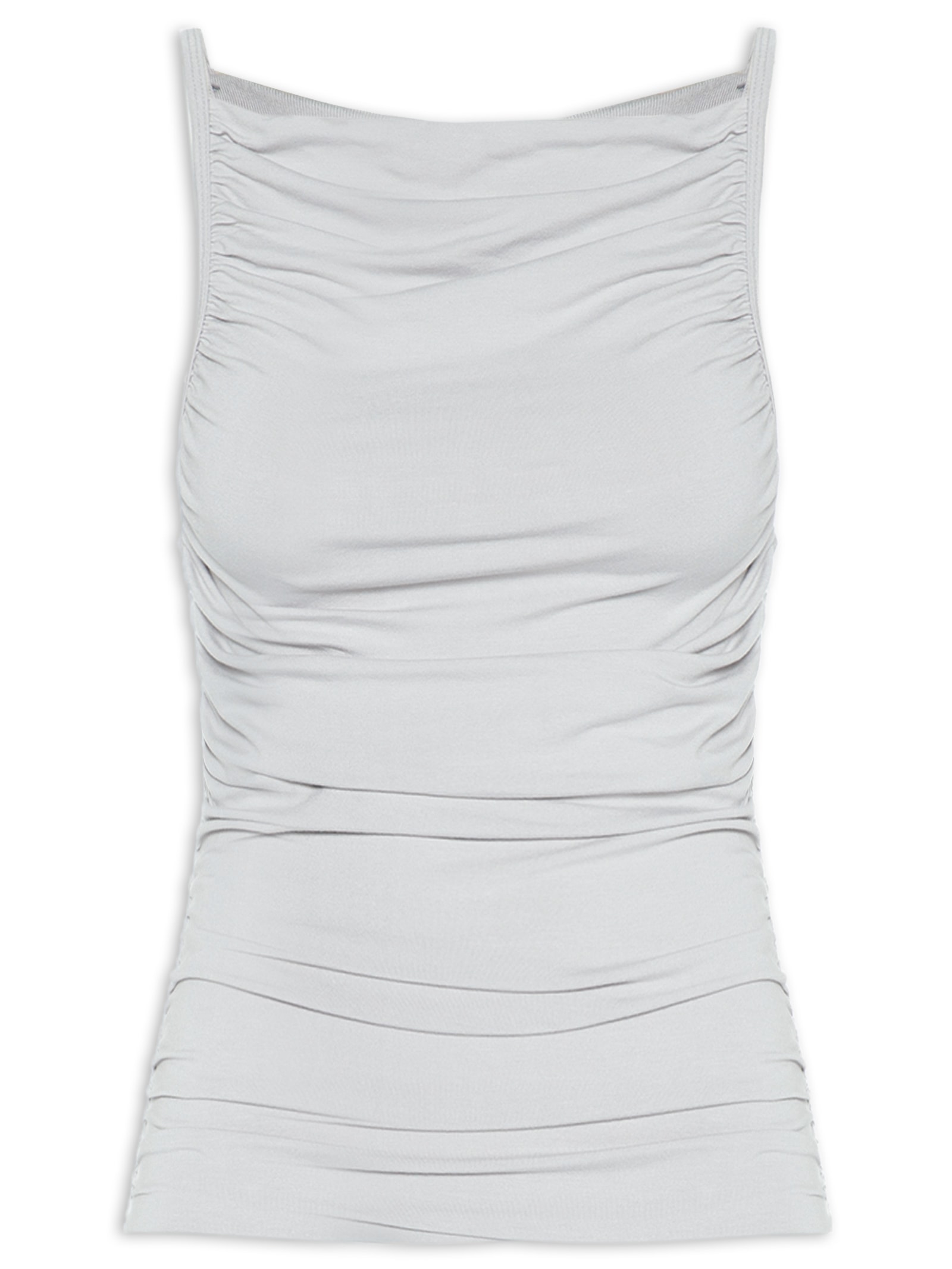 Blusa Feminina Drapeada Sem Mangas Cinza Lança Perfume