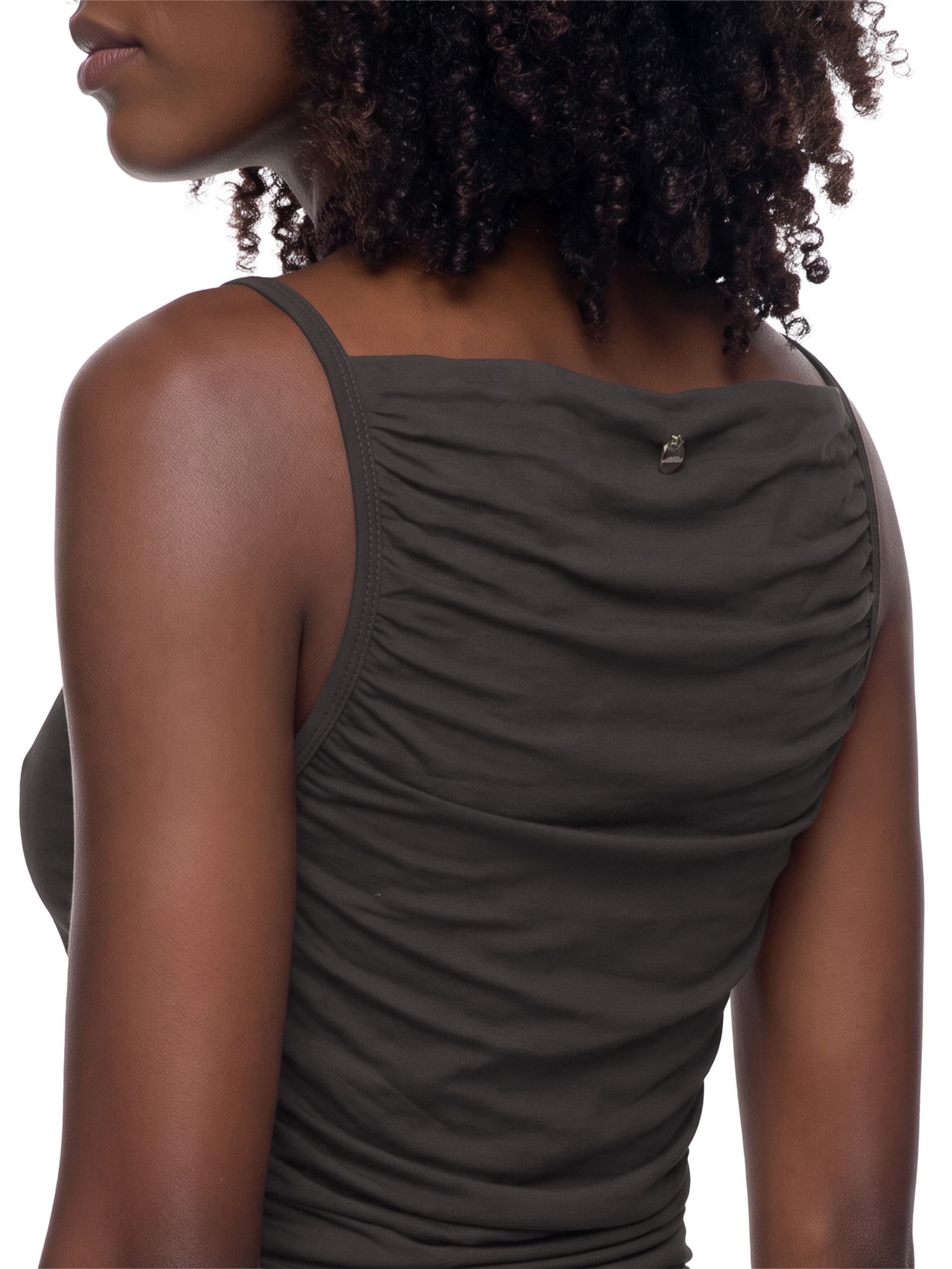Blusa Feminina Drapeada Sem Mangas Marrom Lança Perfume