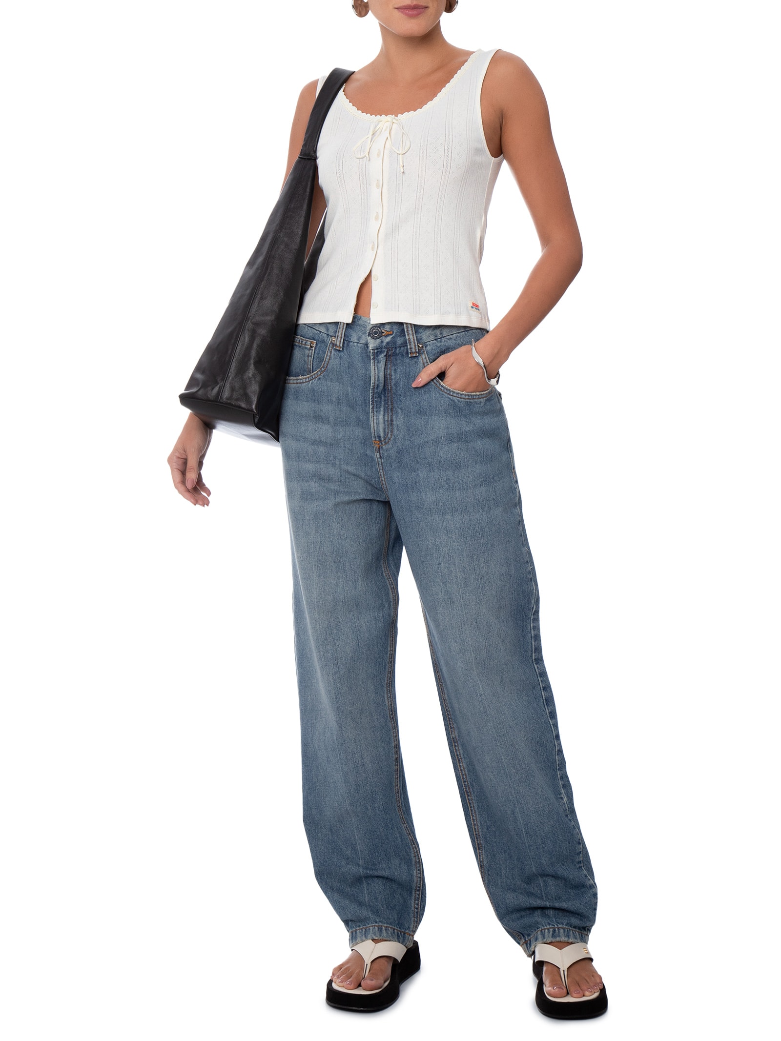 Blusa Feminina Dry Goods Pointelle Lace Tank Off White Levi's