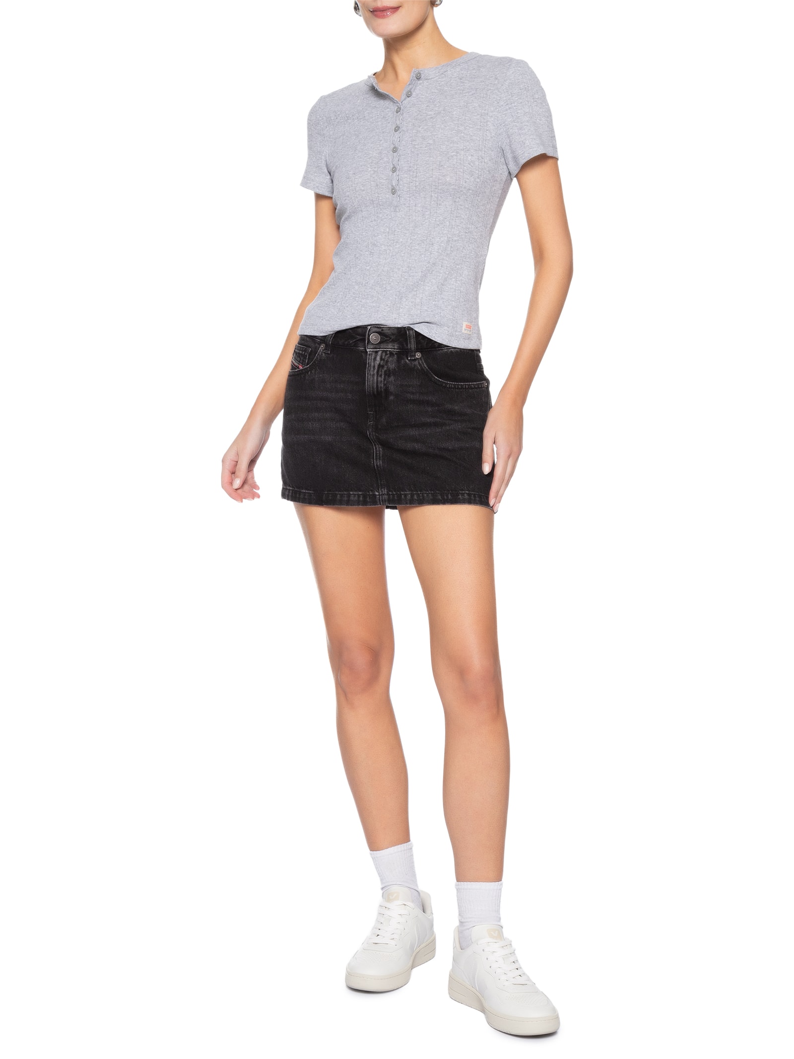 Blusa Feminina Dry Goods Pointelle Ss Henley Cinza Levi's