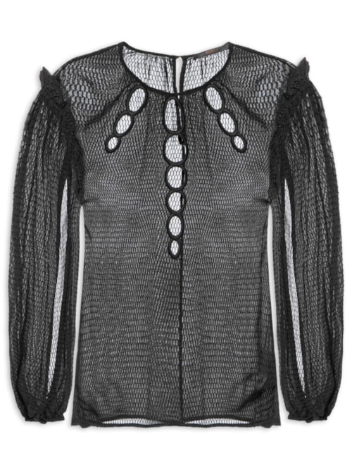 Blusa Feminina Em GGT Com Circulos Bordados- Preto
