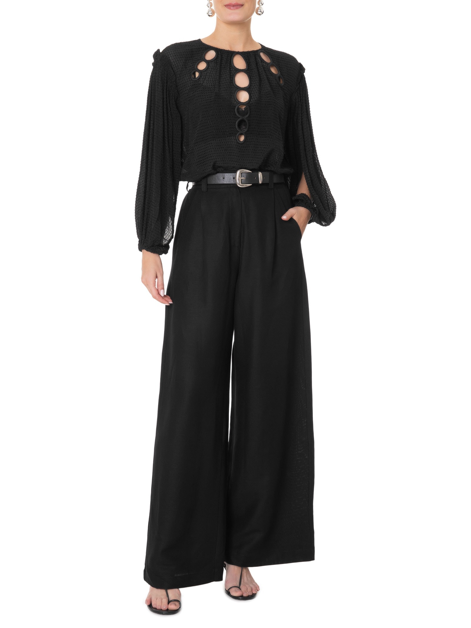 Blusa Feminina Em GGT Com Circulos Bordados- Preto Animale