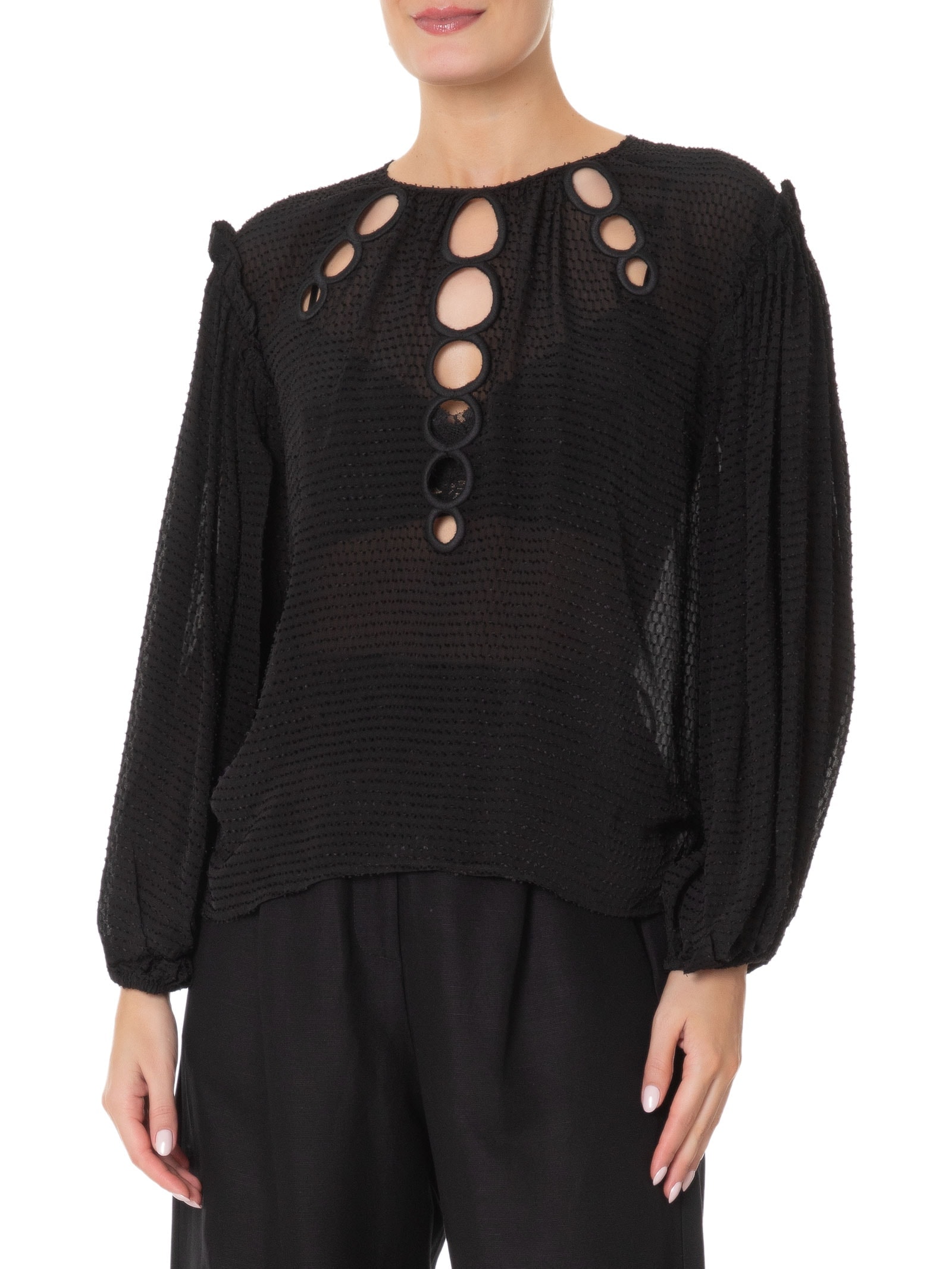 Blusa Feminina Em GGT Com Circulos Bordados- Preto Animale