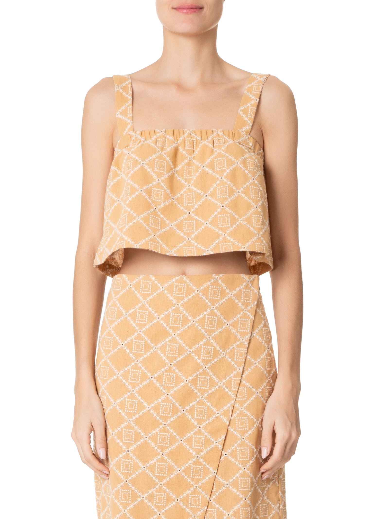 Blusa Feminina em Linho Misto Bordado Bege '2Essential