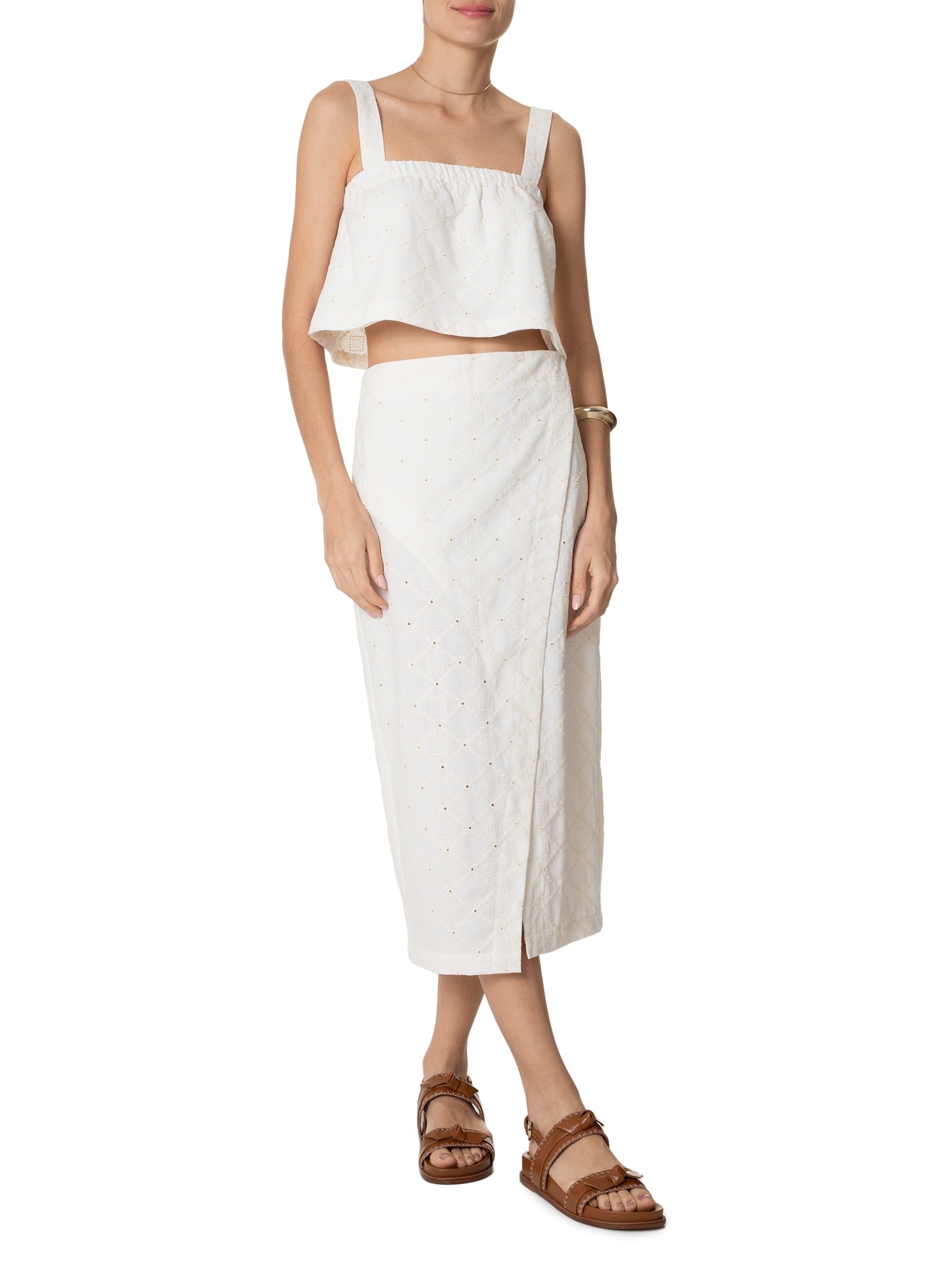 Blusa Feminina Em Linho Misto Bordado Off White '2Essential